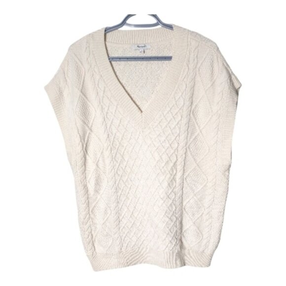 Madewell Cable-Knit V-Neck Sweater Vest Antique Cream Size Med Oversized - Picture 2 of 8